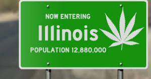 now entering illinois sign and cannabis leaf